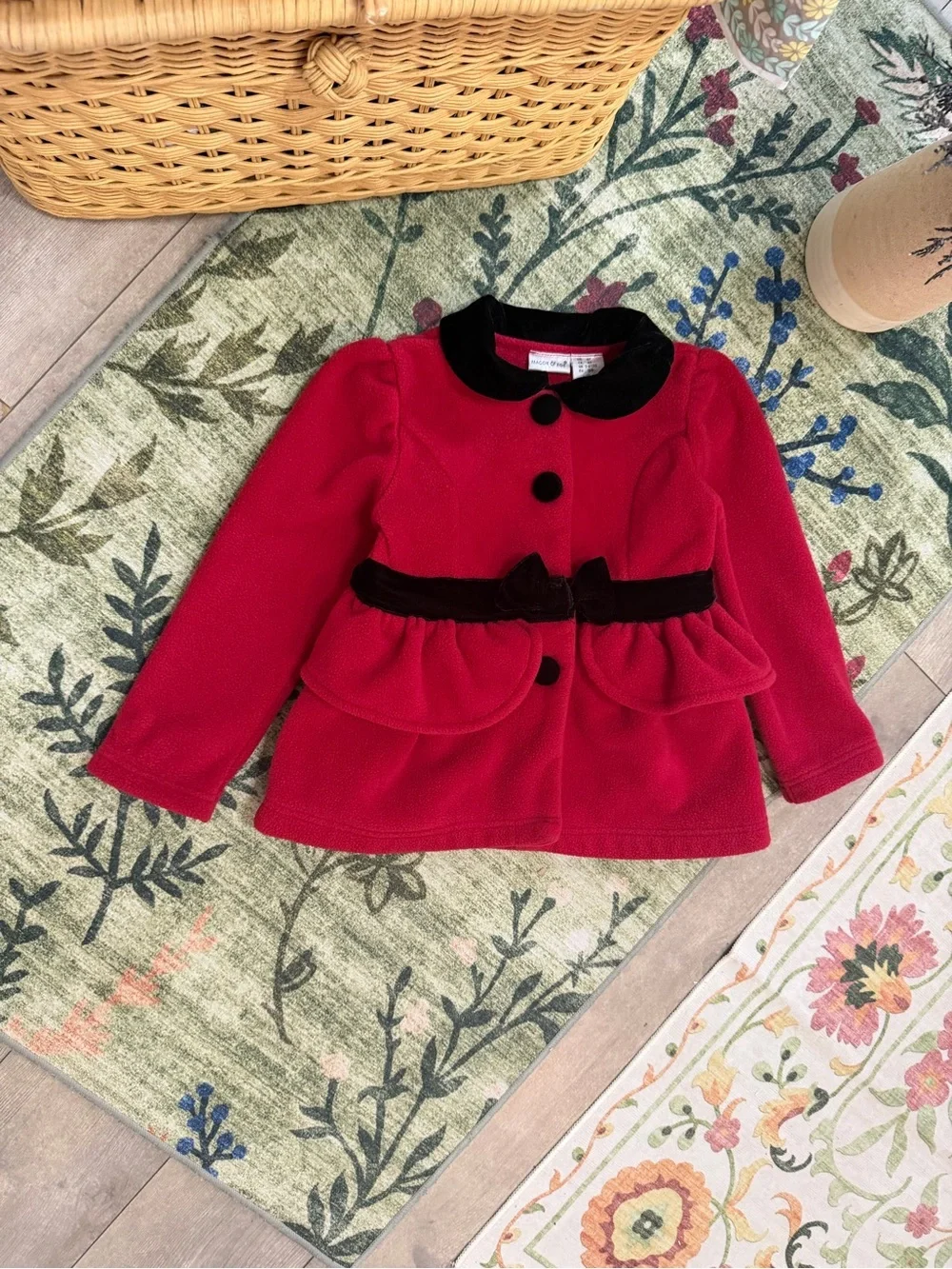 Maggie & Zoe Red & Black Peacoat 4T Girls' Red with Black Velvet Trim Formal